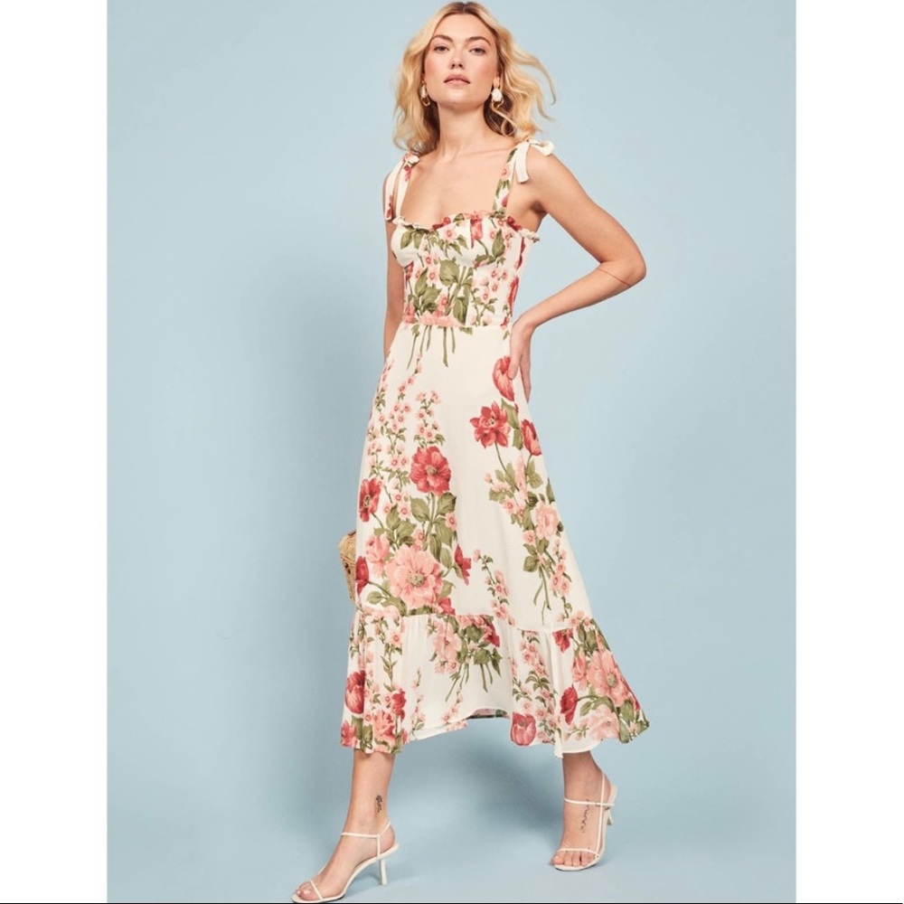 REFORMATION Nikita Georgette Midi Dress in Etienne